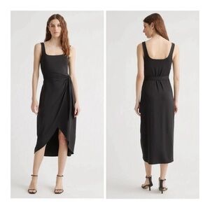 NEW Quince Women's XS Black Tencel Jersey Side Tie Silky Midi‎ Dress